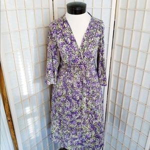 Boden V Neck Faux Wrap Dress Burst Print